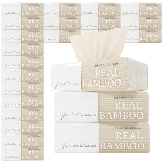 휴홈 무표백 리얼 뱀부 티슈 3겹 소프트팩, 24개, 125매입