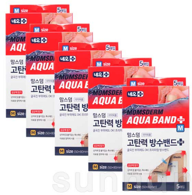 네오 맘스덤 고탄력 방수밴드 M (중형) 5매입/상처/방수/아쿠아/드레싱/밴드/반창고, 5개