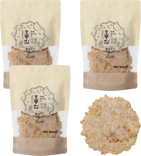 풍심당 호롱칩 국내산 현미 병아리콩 누룽지칩 쌀과자 개별포장 단백질 저당간식 건강간식, 100g, 3개