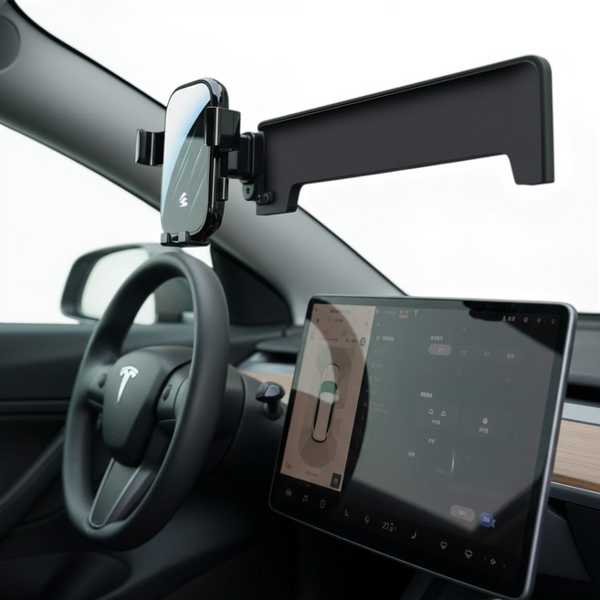 플래드락 테슬라 주니퍼 / 모델3 하이랜드 15.4인치 모니터 일체형 핸드폰 네비 거치대 수납 트레이, 블랙, 1개