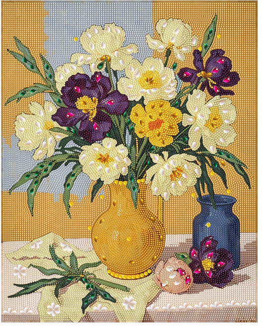 뉴타임즈 보석 자수 신기한 이형 드릴 프레임 포함 치수 40X50cm 다이아몬드 페인팅 이형 다이아몬드 예술품 DIY 핸드메이드 애호가 가정 장식품 선물, 1세트, 꽃 ML030