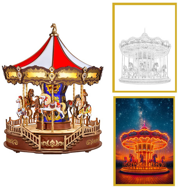 옥탑방어른이 DIY 미니어처 하우스 만들기 회전목마와 액자세트 OCRT01, 1개