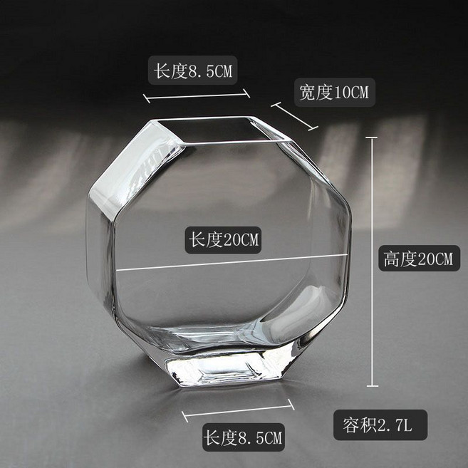 玻璃魚缸 花瓶 水培器皿 桌面小型魚缸, 1個, 大號六邊形魚缸 裸缸