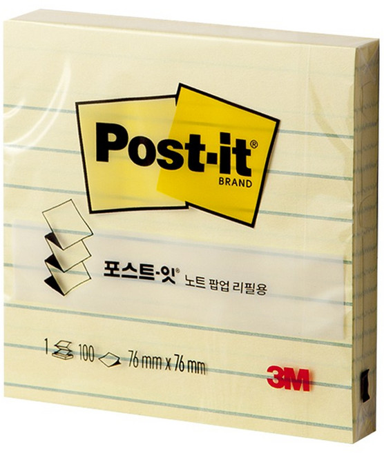 3M 포스트잇 KR330 팝업 리필용 시리즈 접착 점착 메모지, 3M 포스트잇 KR330 노랑라인, 1개
