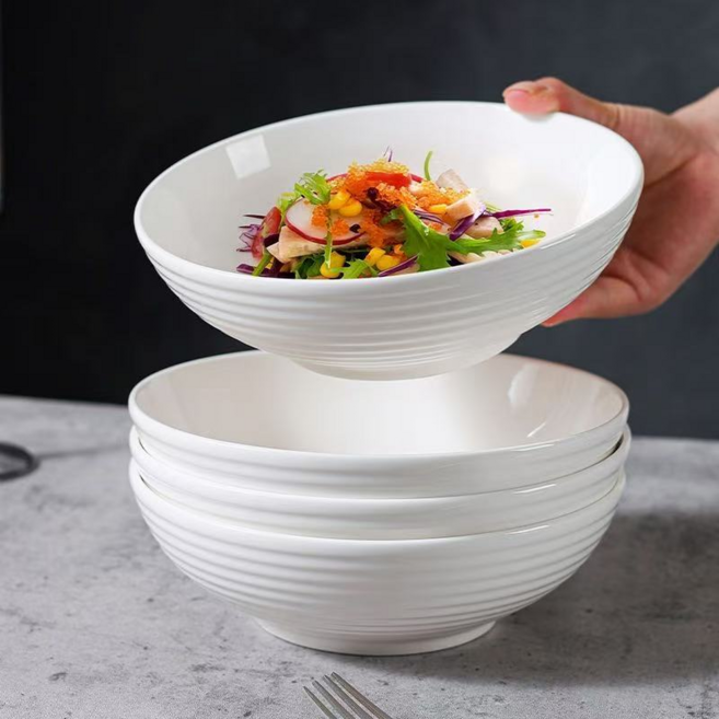 단가라 냉면 대접 그릇 심플 샐러드 그릇 국그릇 세트 700ml, 4개, 화이트