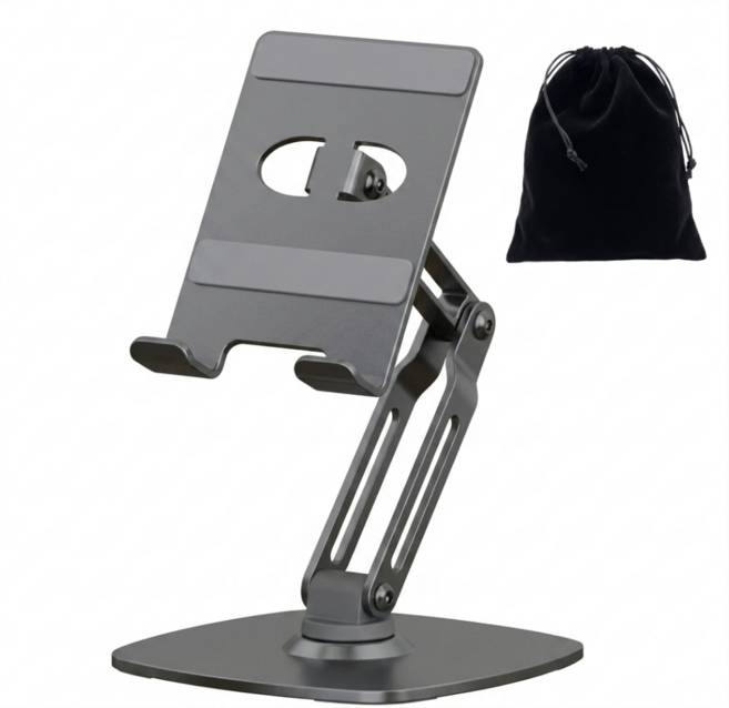 피니코니 360도 회전 높이조절 접이식 태블릿 스탠드 거치대, 1개, 크롬 그레이