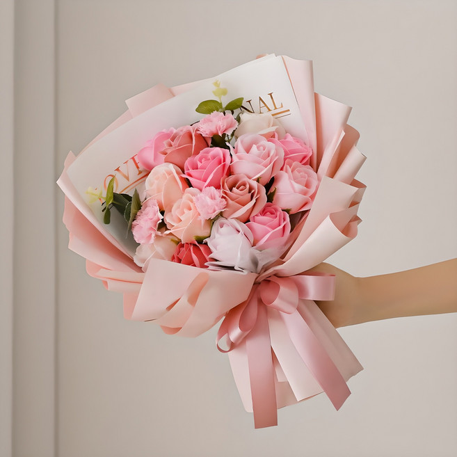 코코도르 비누꽃 로맨틱 꽃다발 + 쇼핑백 세트, 핑크, 1세트