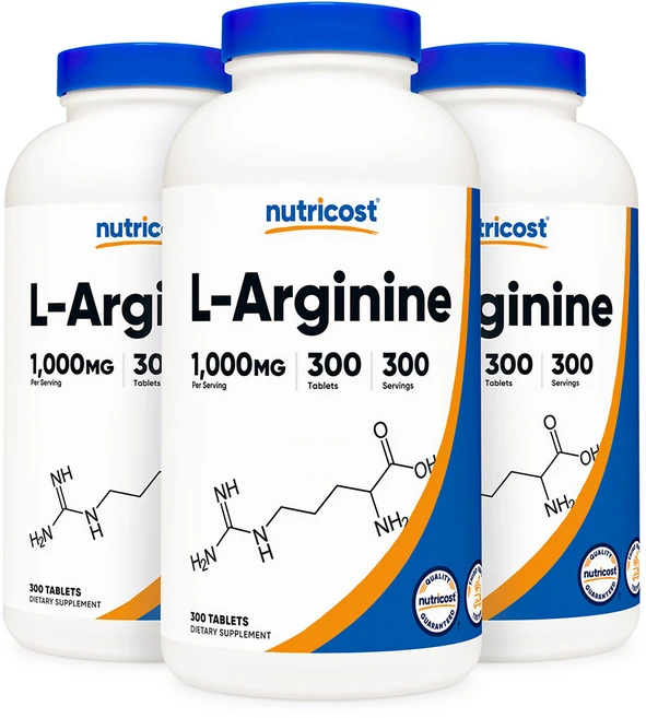 Nutricost L-Arginine 뉴트리코스트 L 아르기닌 1000mg 300타블렛 3팩, 300정, 3개 - 쿠팡