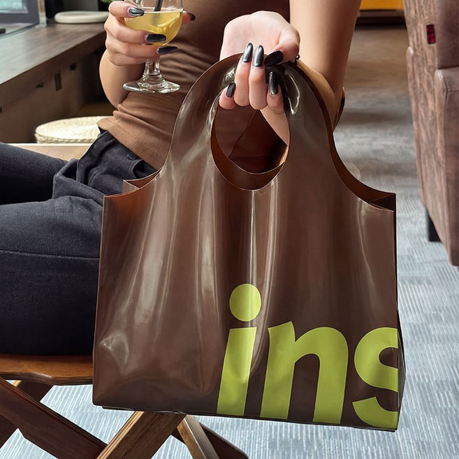 ins 服裝店手提袋 加厚防水塑料袋, 1個, 棕色ins(50個裝)大號43*55側9