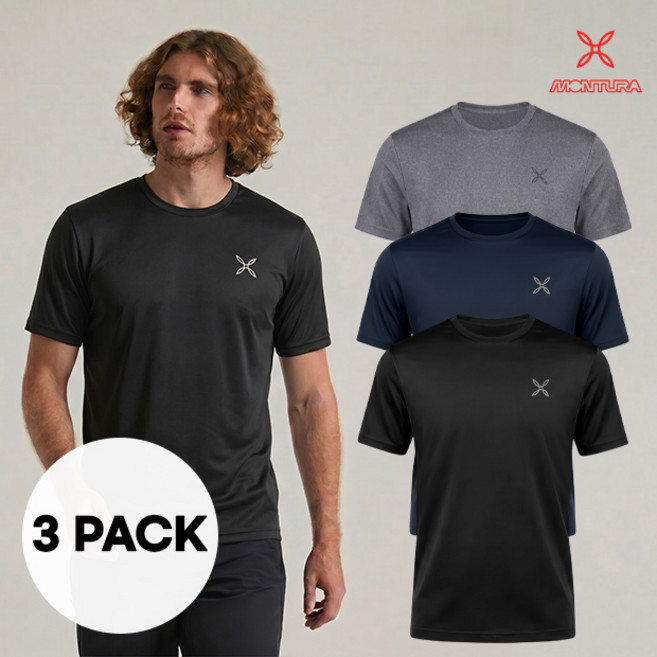 몬츄라 남성 라운드 반팔티 3종세트(블랙+네이비+그레이) 쿨터치 드라이 티셔츠