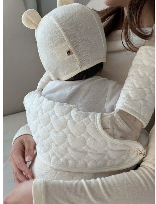 포그포미 면100% 하트 누빔 양면 아기띠 침받이세트, 1세트, 화이트 어깨 2P+앞보기 세트