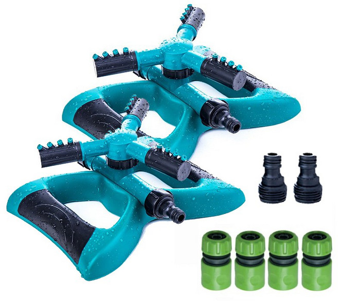 스프링쿨러 2종/독립형 연결형/자동물뿌리개/물뿌리개/360도 자동회전 스프링쿨러/물분사/잔디/정원/텃밭, 연결형2+호스커넥터4+암나사2, 2세트