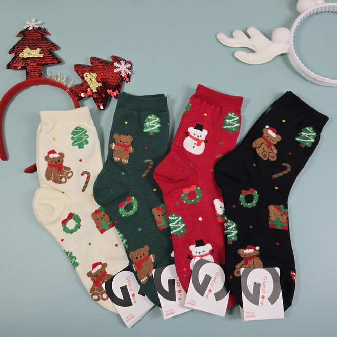 국내제작 크리스마스 성탄절 산타 루돌프 눈사람 겨울 양말 세트 선물
