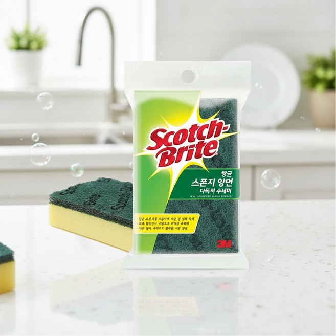 항균수세미 3M 양면 고운 스카치브라이트 수세미 쓱템, 1개