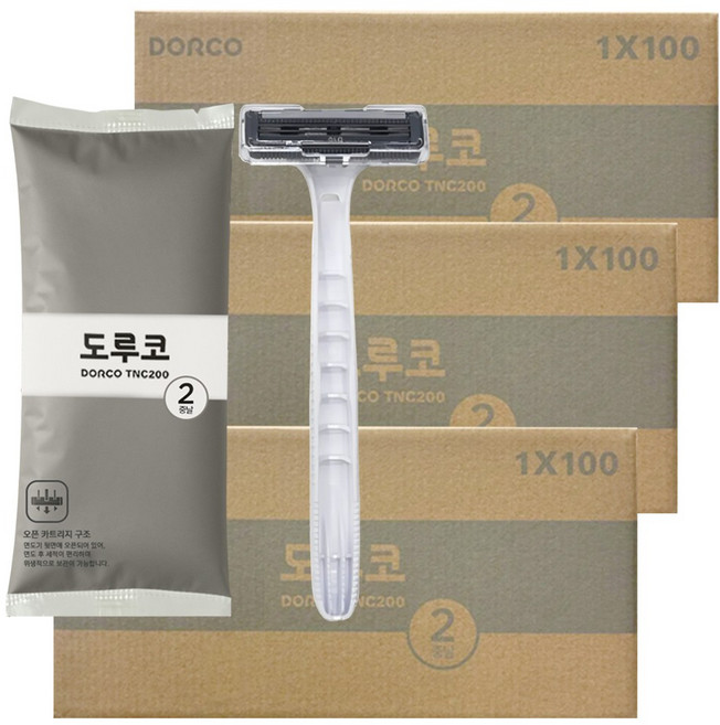 도루코 TNC200-1P 트윈 2중날 휴대용 면도기 개별포장 일회용 업소용, 300개, 1개입
