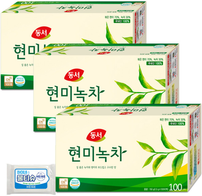 동서 현미녹차 200T +물티슈, 1.5g, 100개입, 2개