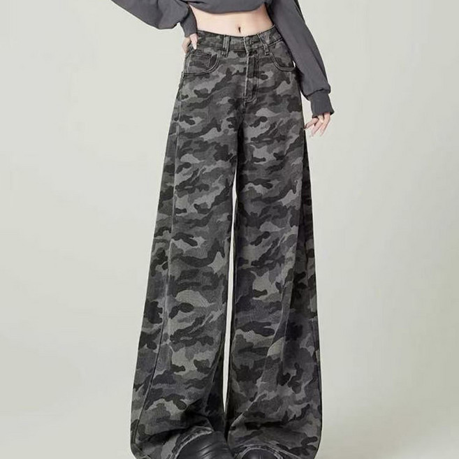 SELEAD 여성 여름 와이드 카고 팬츠 카모 밀리터리 바지 카무플라주 캐주얼 루즈핏 힙합 댄스 팬츠