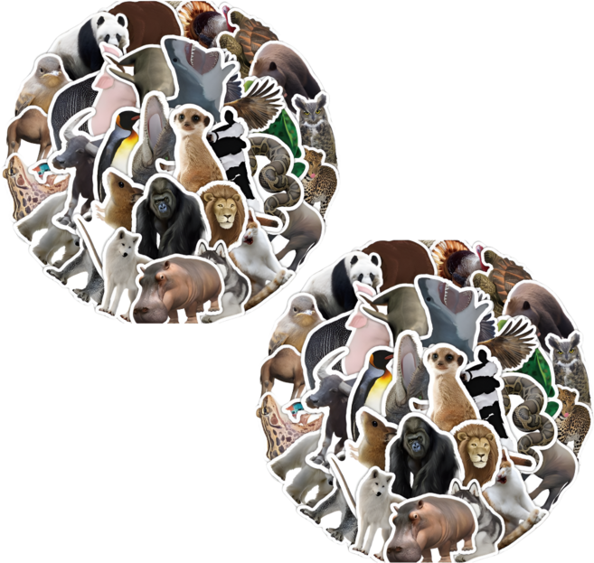 라온스티커 53매입 실제동물 방수스티커 세트, 2세트, 혼합(S21128)53P