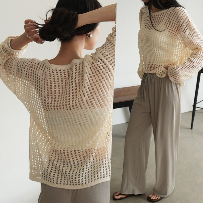 [1+1할인] 하늘바라기 여성용 알피 커버업 그물 니트