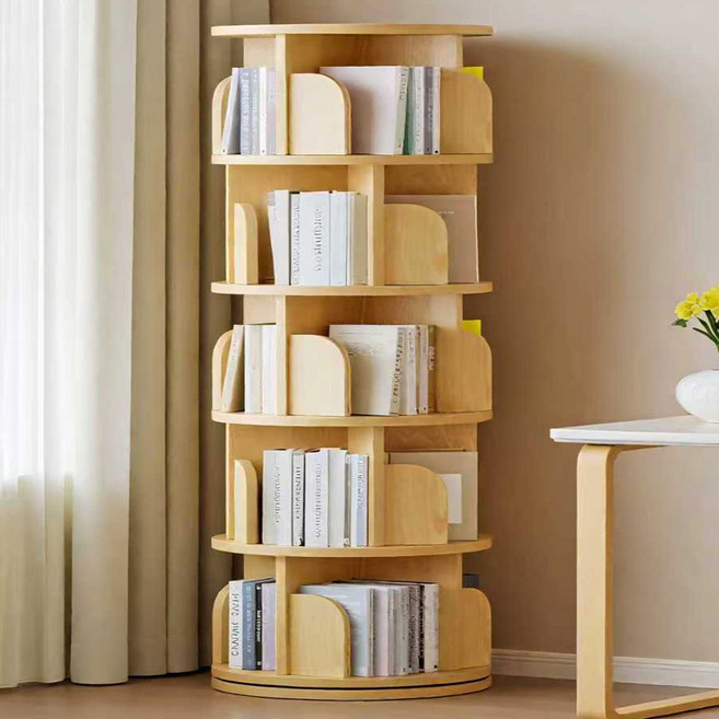 원형 책장 거실 서재 360도 회전 책장 대용량 책장, 5단, 오크