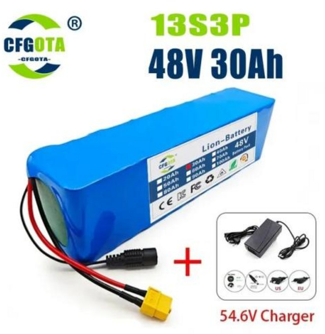 리튬 이온 배터리 팩 BMS 및 충전기 포함 54.6V 전기 자전거 스쿠터용 충전식 배터리 48V 60Ah 13S3P, [03] 48v 30AH, 3) 48v 30AH, 1개