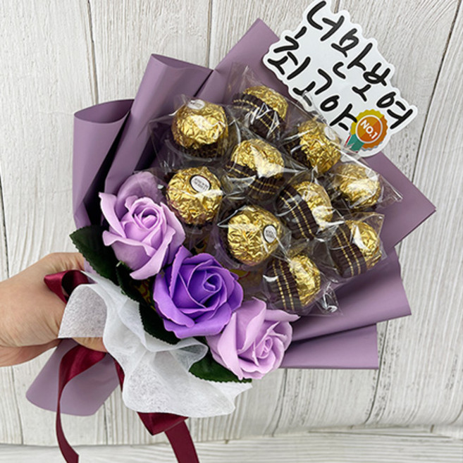 페레로로쉐 장미 초콜렛 꽃다발 발렌타인데이 졸업식, 퍼플