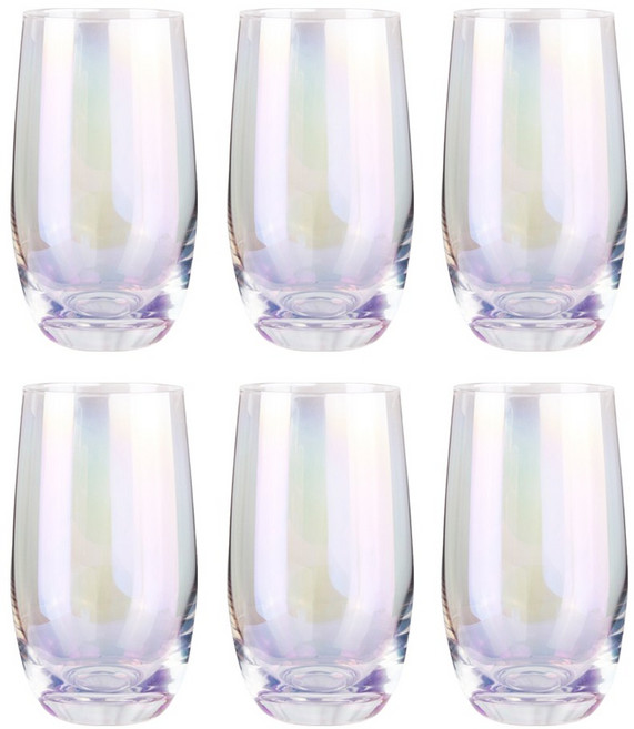 오로라 홀로그램 유리컵 385ml 6개입 세트 하이볼 유리컵 롱컵, 6개, 단일