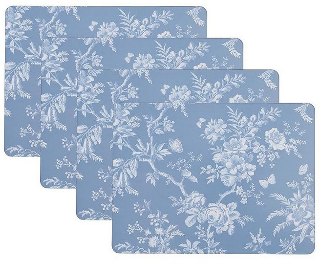 Laura Ashley 코르크 플레이스 매트 40.6 x 30.5cm16 x 12인치 주방 및 식탁용 내열성 내구성 쉬운 세척 4개 세트 와일드 메도우, 벽으로 둘러싸인 정원, 1개