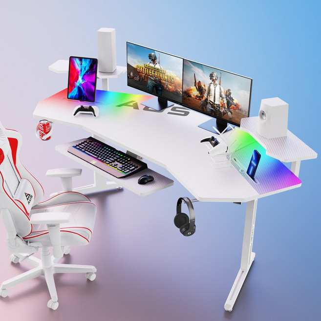 아우스 위너렉스 MT 프리미엄 게이밍책상 JET 컴퓨터책상 LED 카본 와이드 책상 확장형 게임용책상, 프리미엄형x화이트(다기능 키보드트레이)