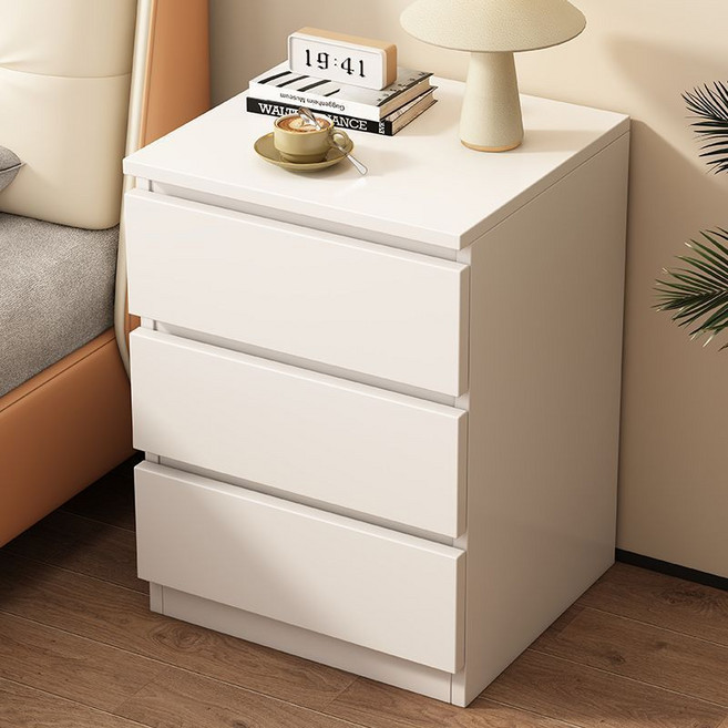 BYOU 침실 침대 협탁 원목 2단 서랍장 거실 수납장, 3단, 화이트