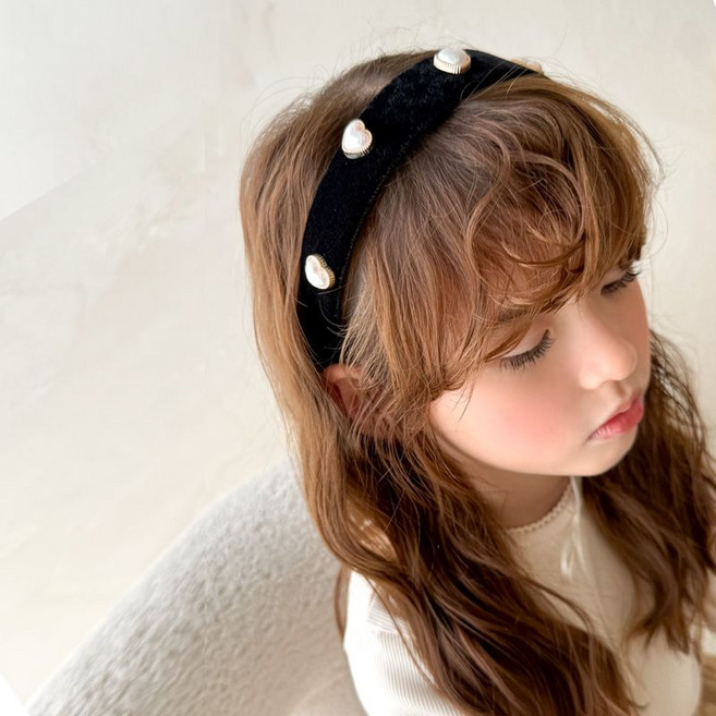 채니봉봉 진주하트 벨벳 머리띠 유아헤어밴드