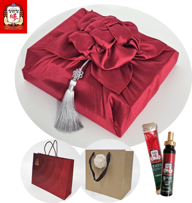 정관장 홍삼정 활기력 + 홍삼진고 데일리스틱 고급 예단 보자기 포장 쇼핑백 선물세트, 1세트, 520ml