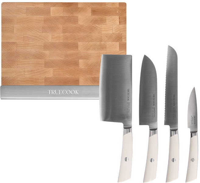 트루쿡 화이트 클래식 칼블럭 칼 도마 세트, 1개, 칼블럭+엔드그레인도마+독일칼4종