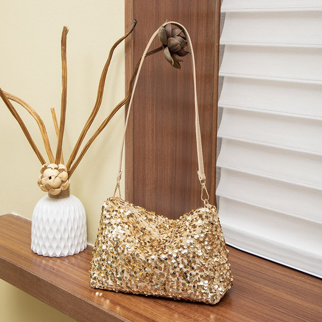 FANSYLI 스팽글 숄더백 여성 스타일리쉬 블링블링 크로스백 심플 대용량 데일리 통근 여자 가방 W2507J04