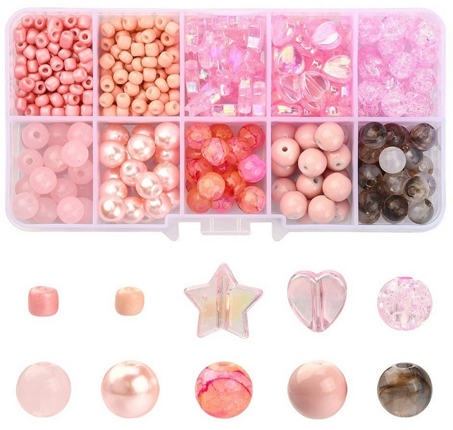 비즈 키링 만들기 10종 세트, 핑크, 1세트