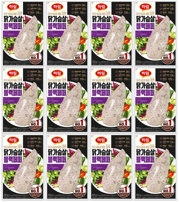 하림 닭가슴살블랙페퍼 100g 12봉, 12개