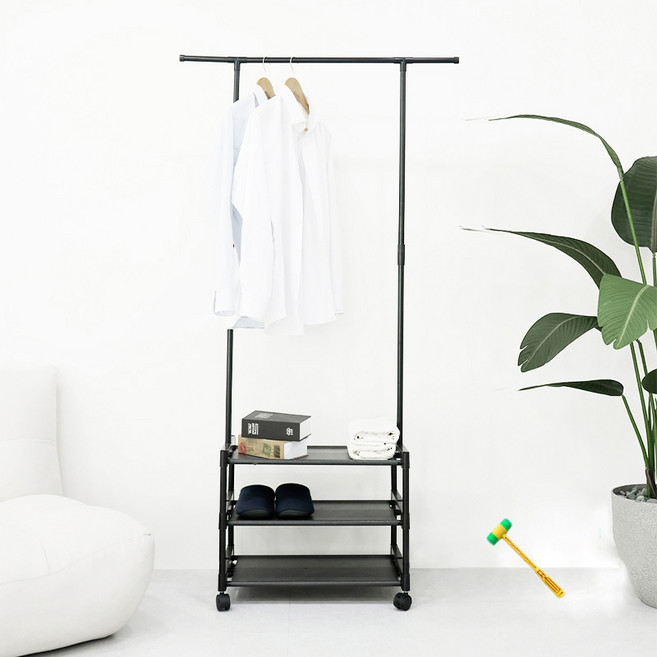 MAME 조립식 비키니 옷장 이동식 선반 행거 + 망치, 블랙