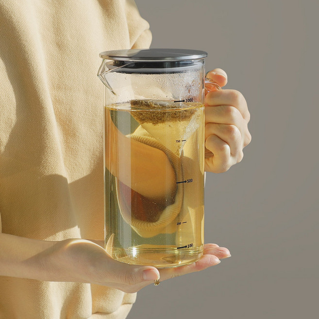 세척이 편한 내열유리 물병 보리차 냉장고물통, 르베르 스텐뚜껑 내열물병 1300ml, 1개, 상세설명참조