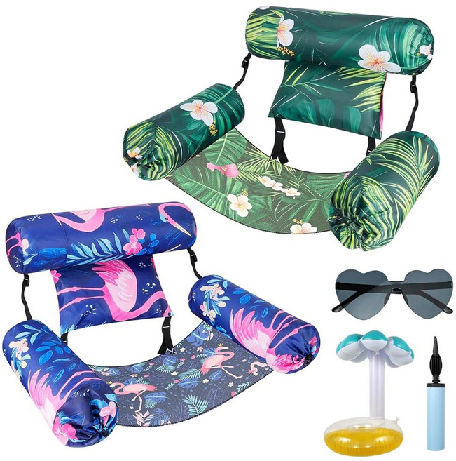 INFLATABLE POOL FLO LOUNGE PACK CHAIRS ADJUSTABLE, 2 Flamingo + Tropical Plants T