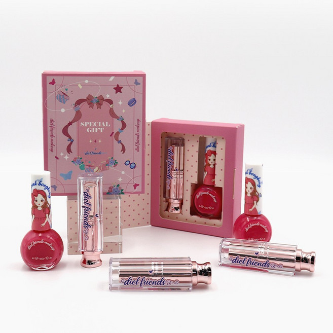 디엘프렌즈 스페셜 기프트 박스 SET 어린이화장품 키즈메이크업, 1세트, 네일10ml+펄립스틱