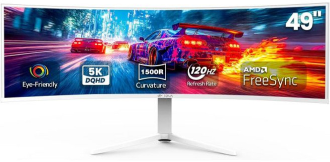 크루아 32인치 곡선 게이밍 모니터 4K 울트라 HD3840 2160P VA 패널 1500R 144Hz/160Hz 컴퓨터 AMD 프리싱크 지원 120 sRGB 내장 스피커 벽걸, 49Inch