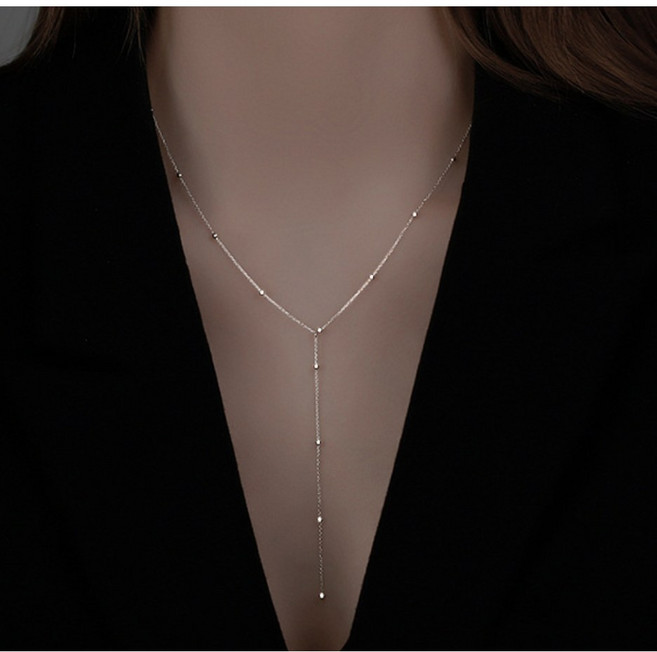 925 Silver 2 color 델리아 초커 레이어 Y 드롭 체인 목걸이