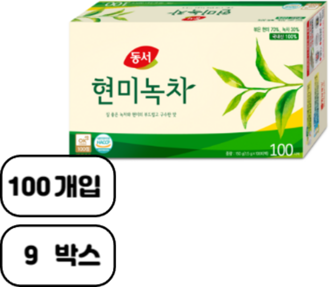 동서 현미녹차 티백, 1.5g, 100개입, 9개