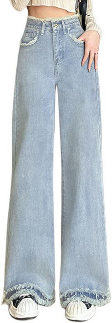 couchsurfing 여성 하이웨이스트 와이드 데님 바지