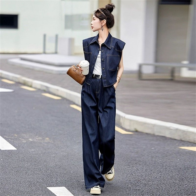 여성투피스 / 여성세트 / 데님 조끼 + 청바지 / 반팔티 / 와이드팬츠 / 여름바지 / 블라우스 / 민소매 청자켓 / TZ86060709 49