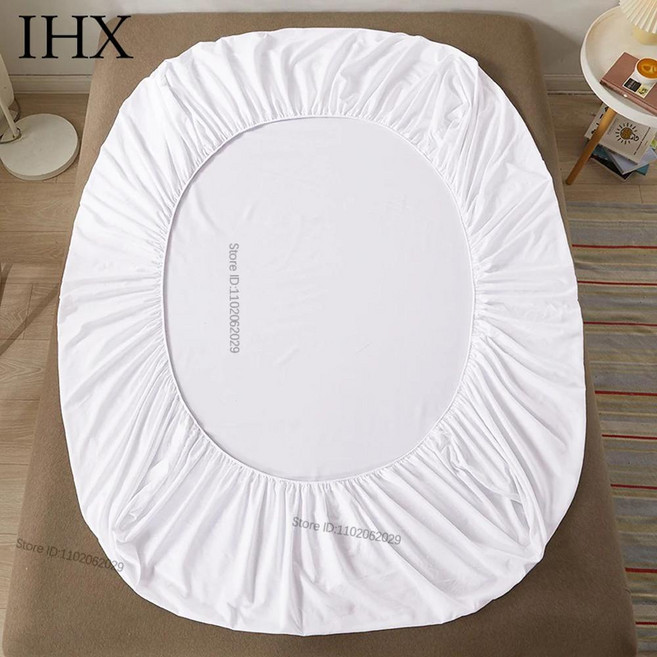 순면 침대용 피티드 시트 부드럽고 통기성 매트리스 커버 탄성 밴드 싱글더블킹퀸 사이즈, 1개, 7. White / J. 180x200cmx30cm