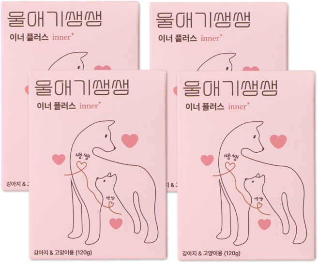 울애기쌩쌩 이너플러스 반려동물 종합영양제 기관지 심장 신장 간 케어, 60정, 4개
