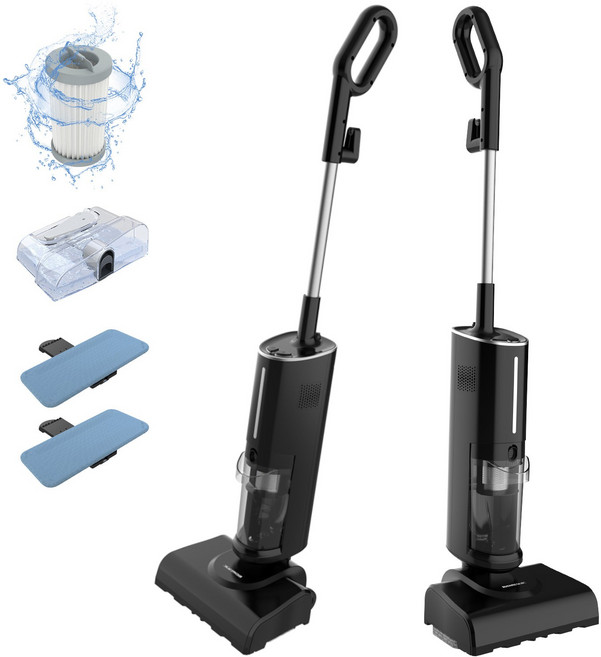 [국내발송] RichMagic 2in1 다기능 스팀 청소기 16000Pa 건습 겸용 진공 청소기 스팀 모포, 블랙