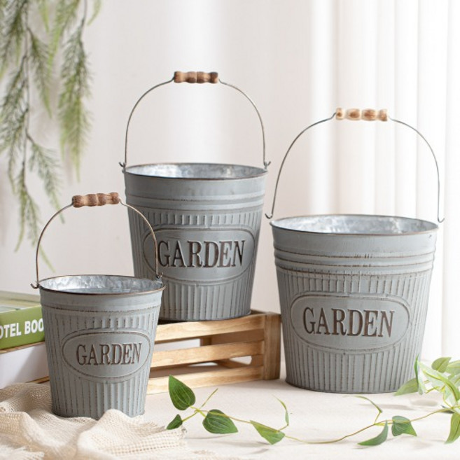 [데코봉봉] 빈티지 양철 양동이 철체 바스켓 통 바구니, 소, 1개