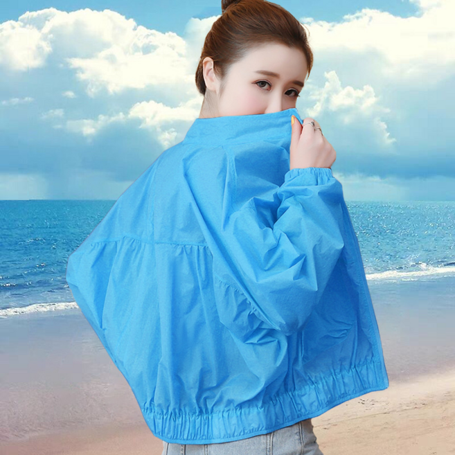 防曬衣女春夏季新款透氣戶外防紫外線防曬衫薄外套短款, 藍色, 5XL【建議180-200斤】